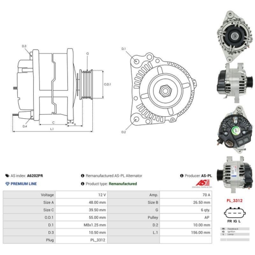AS-PL Generator Wiederaufbereitet AS A6202PR