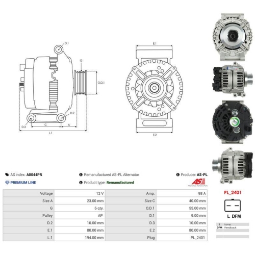 AS-PL Generator Wiederaufbereitet AS A0044PR