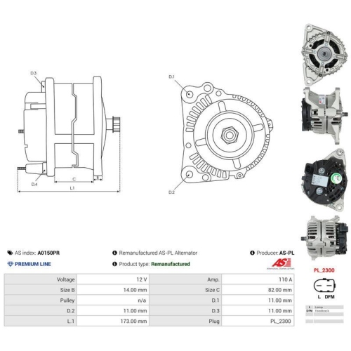 AS-PL Generator Wiederaufbereitet AS A0150PR