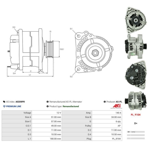 AS-PL Generator Wiederaufbereitet AS A0209PR