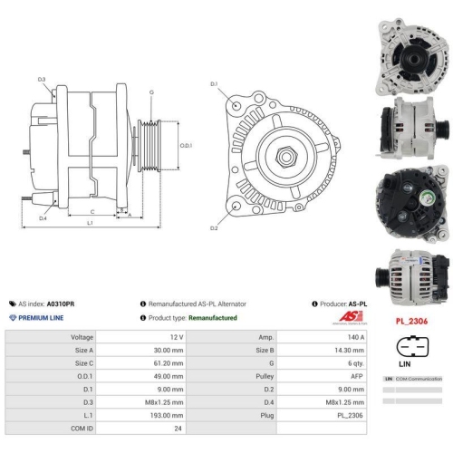 AS-PL Generator Wiederaufbereitet AS A0310PR