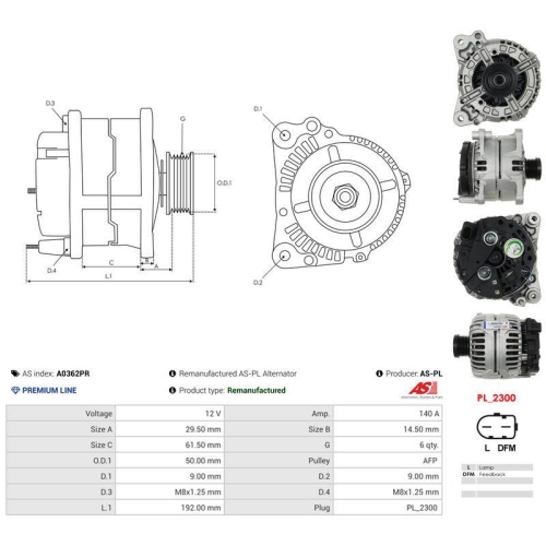 AS-PL Generator Wiederaufbereitet AS A0362PR