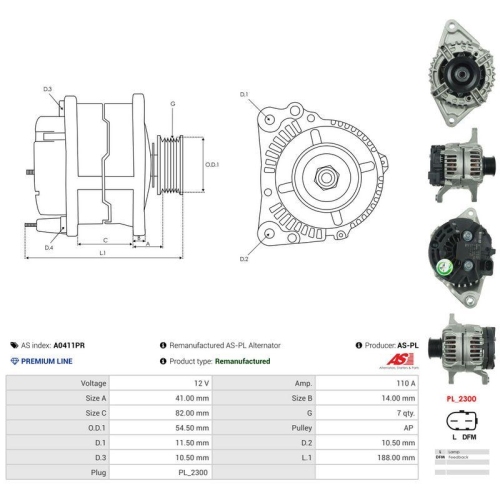 AS-PL Generator Wiederaufbereitet AS A0411PR