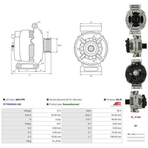 AS-PL Generator Wiederaufbereitet AS A0517PR