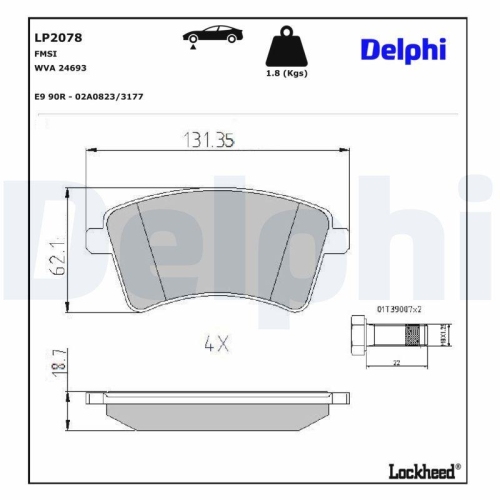 DELPHI Bremsbelagsatz, Scheibenbremse LP2078