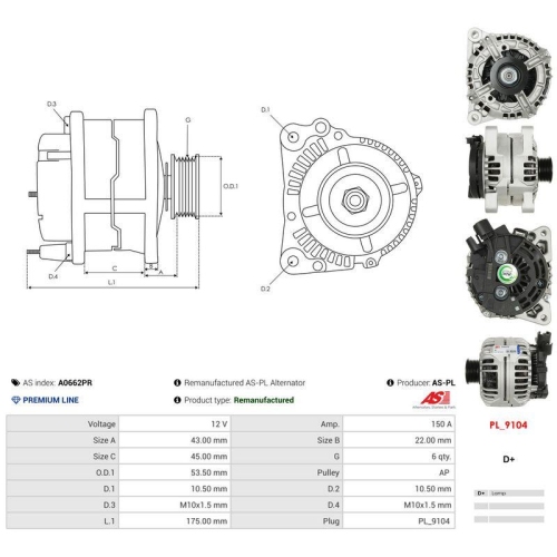 AS-PL Generator Wiederaufbereitet AS A0662PR