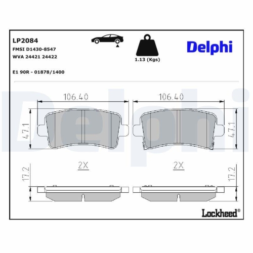 DELPHI Bremsbelagsatz, Scheibenbremse LP2084