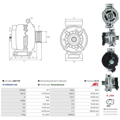 AS-PL Generator Wiederaufbereitet AS A0871PR
