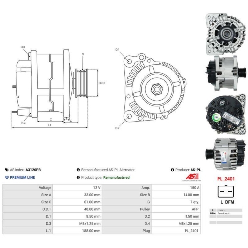 AS-PL Generator Wiederaufbereitet AS A3120PR