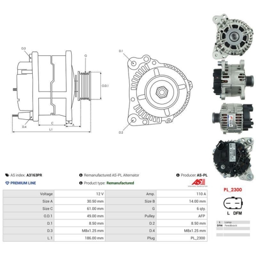 AS-PL Generator Wiederaufbereitet AS A3163PR