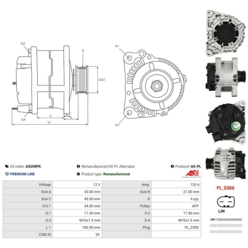 AS-PL Generator Wiederaufbereitet AS A3259PR