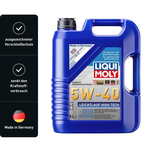 Liqui Moly Motor&ouml;l Motoren&ouml;l Leichtlauf High Tech, 5W-40, 8 Liter 3X3863+3864