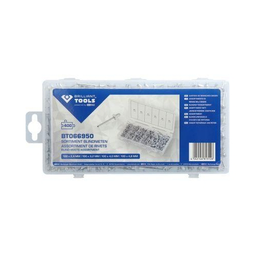 Sortiment Blindnieten, 400-tlg, 2,4 - 3,2 - 4 - 4,8 mm BRILLIANT TOOLS BT066950