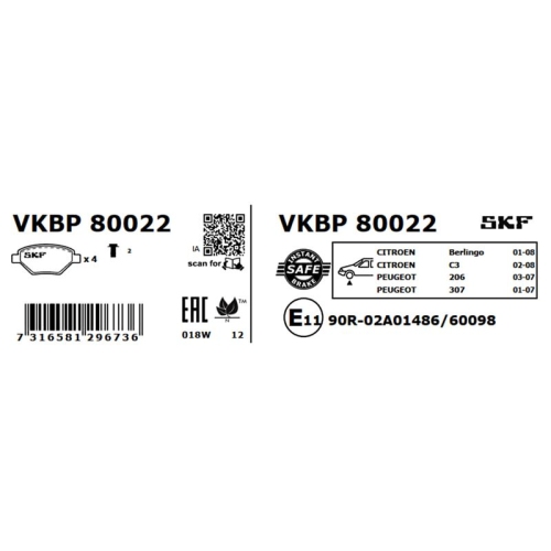 SKF Bremsbelagsatz, Scheibenbremse VKBP 80022