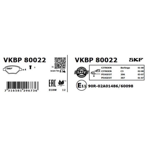 SKF Bremsbelagsatz, Scheibenbremse VKBP 80022