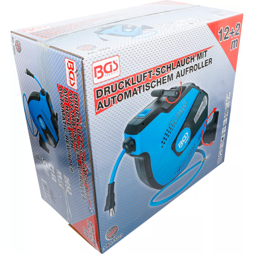 BGS Druckluftschlauch mit automatischer Aufrollefunktion 12m + 2m Anschluss 3323