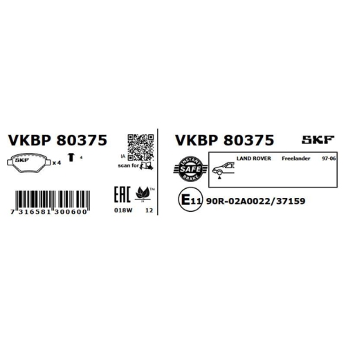 SKF Bremsbelagsatz, Scheibenbremse VKBP 80375