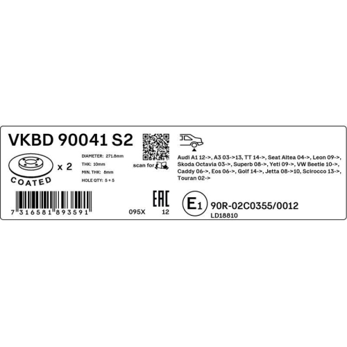 Bremsscheibe SKF VKBD 90041 S2 passend f&uuml;r AUDI SEAT SKODA VW