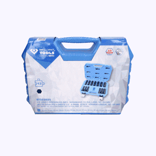 1/2 Zoll Kraft-Stecknuss-Satz Sechskant 13-tlg lang 10 - 24 mm BRILLIANT TOOLS