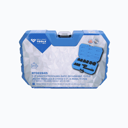 1/2 Zoll Kraft-Stecknuss-Satz, Sechskant, 11-tlg, kurz BRILLIANT TOOLS BT022645