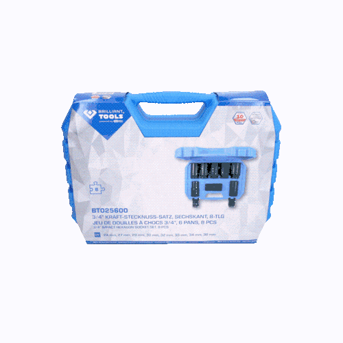3/4 Zoll Kraft-Stecknuss-Satz Sechskant 8-tlg lang 24 - 36 mm BRILLIANT TOOLS
