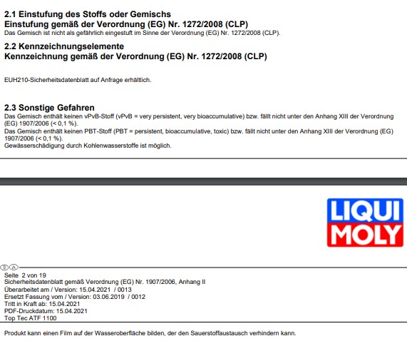 Automatikgetriebeöl Top Tec ATF 1100 ATF III Rot 20 Liter LIQUI MOLY 3653