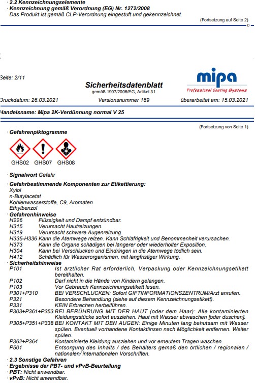 Mipa 2K-Verd&uuml;nnung normal V25 Autolack 1000ml 271010000