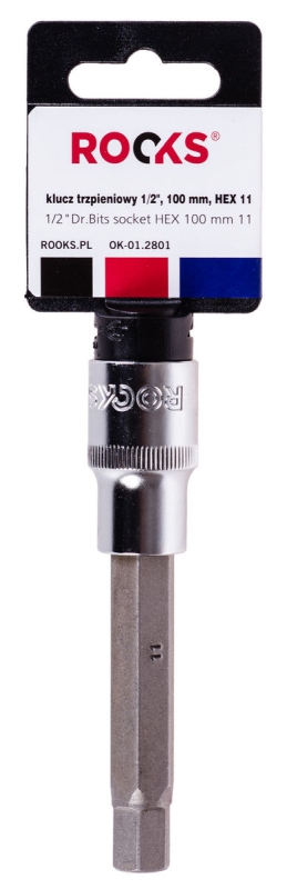 ROOKS 1/2 Zoll Vierkant-Steckschl&uuml;sseleinsatz HEX 11, 100 mm OK-01.2801