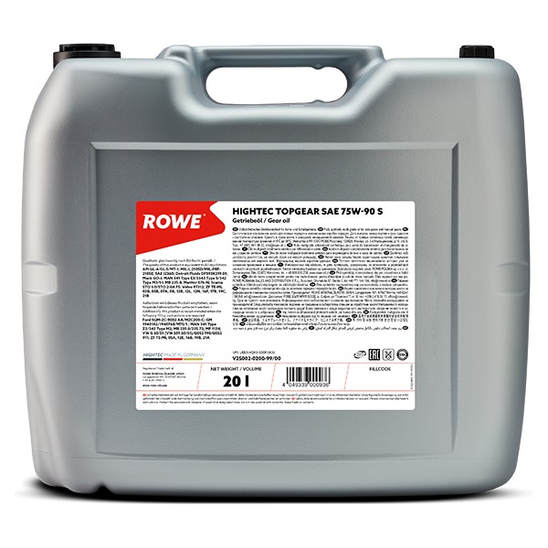 Getriebe&ouml;l Rowe Higtech Topgear 75W-90 S API GL-4 /-5 Vollsynthetisch PKW LKW 20