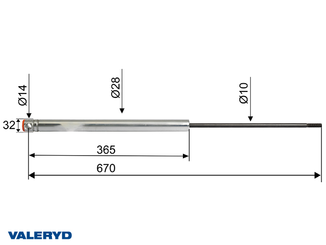 Valeryd, Auflaufd&auml;mpfer Knott KF/KR30, Schraube 14mm CC=670