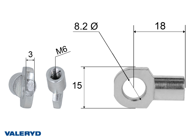 Valeryd, Befestigungs&ouml;se f&uuml;r Gasfeder, L=18, M6, max 150N