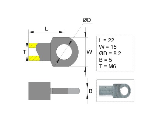 Valeryd, Befestigungs&ouml;se f&uuml;r Gasfeder, L=22, M6, max 300N