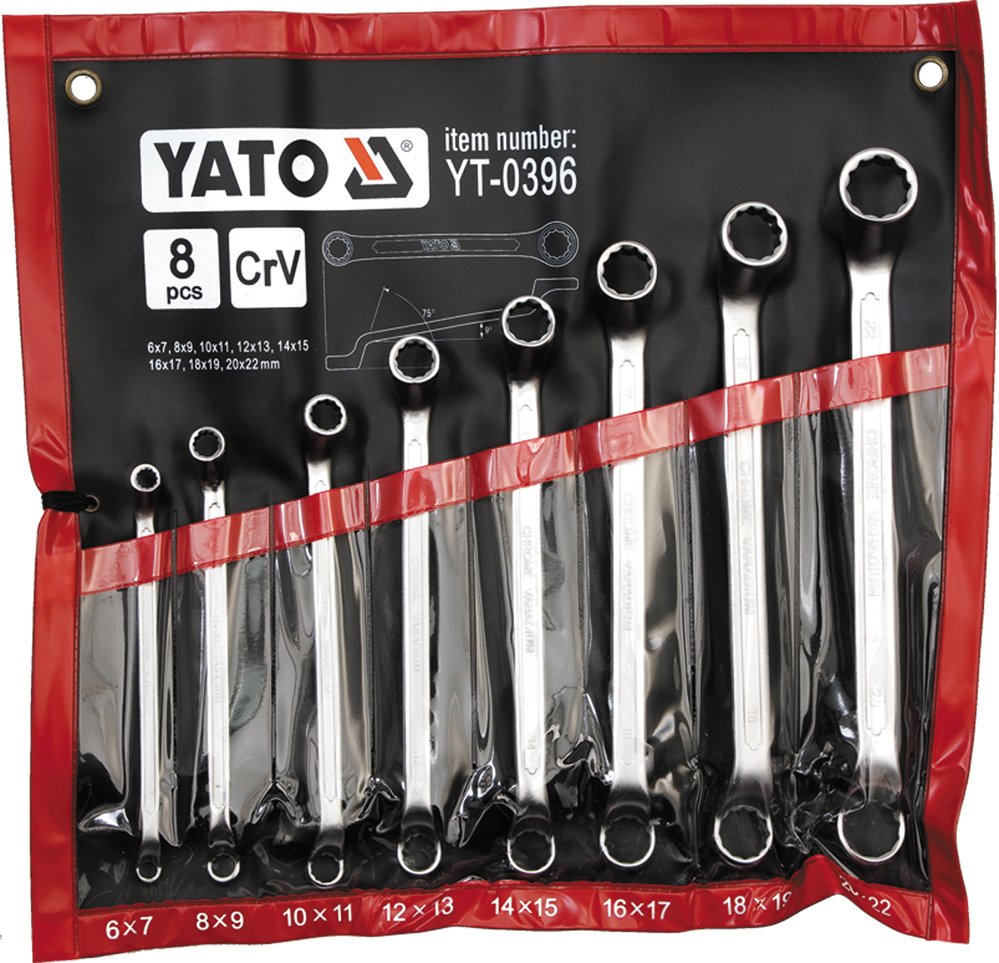 DOPPELRINGSCHLÜSSELSATZ GEKRÖPFT SET 6-22mm 8 STÜCK POLIERTE KÖPFE YATO YT-0396