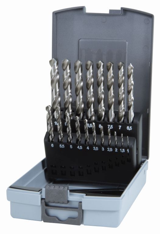 Spiralbohrersatz DIN 338 Typ N Nenn-&Oslash; 1-10x0,5 mm HSS 19 teilig 214214RO