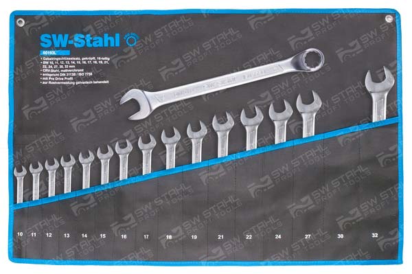 Gabelringschl&uuml;sselsatz, 10-32 mm, gekr&ouml;pft, 16-teilig, 00193L, SW-Stahl