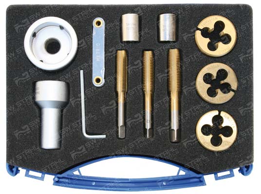 Gewindeschneidsatz f&uuml;r Radschrauben und -bolzen, 12-teilig, 02370L SW-Stahl