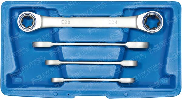Doppelringratschenschl&uuml;sselsatz, E-Profil, E6-E24, 4-teilig, 03415L
