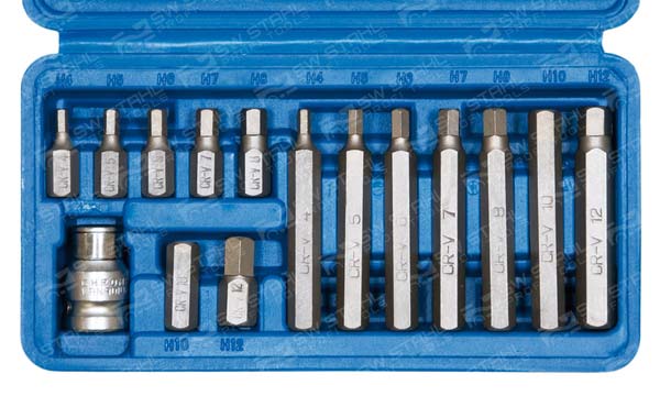 Bit-Sortiment, 3/8 Zoll, Innensechskant, 15-teilig Chrom-Vanadium mit 12,5 mm