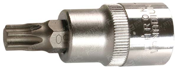 Schraubendreheinsatz 1/2 Zoll T-Profil T27 x 53 mm ohne Stirnlochbohrung Chrom