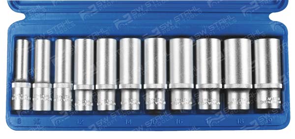 Steckschl&uuml;sseleins&auml;tze, 3/8 Zoll, 8-19 mm, tief, 11-teilig, 05530L SW-Stahl