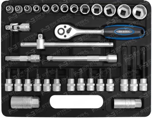 Steckschl&uuml;sselsatz, 3/8 Zoll, 34-teilig 10 mm Antrieb, 06520L SW-Stahl