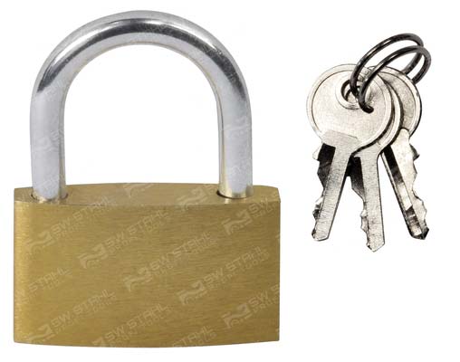 Messing-Vorh&auml;ngeschloss, 40 mm mit 3 Schl&uuml;sseln, 60704SB