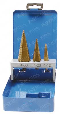 Stufenbohrersatz, HSS-G TiN 3-teilig HSS TITAN-nitriert f&uuml;r extra hohe Standzeit