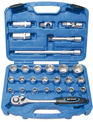 Steckschl&uuml;sselsatz, 1/2 Zoll, z&ouml;llig, 27-teilig 12,5 mm, S21-120 SW-Stahl
