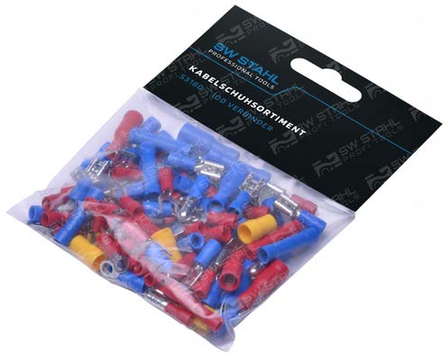 Kabelschuhsortiment, 100-teilig - F&uuml;r Kabeldurchmesser 1,5 / 2,5 / 6 mmC&sup2;, S3180
