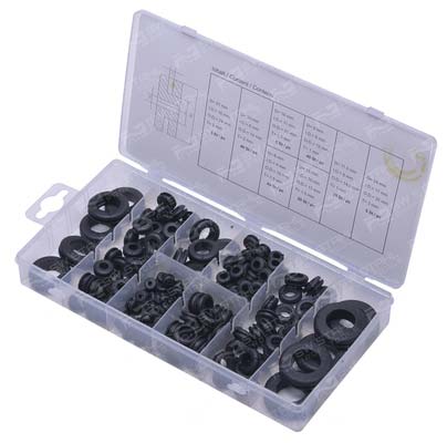 Gummi Durchgangst&uuml;llensortiment, 180-teilig in Kassette, S8112 SW-Stahl