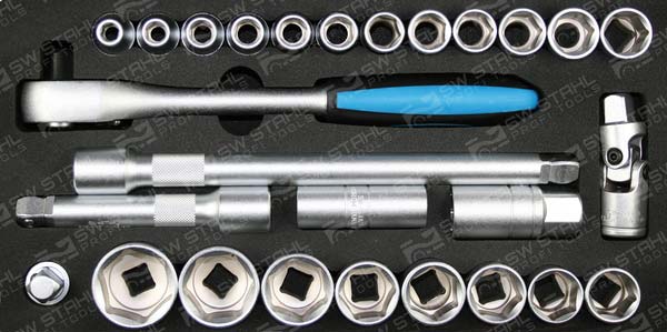 Werkzeugeinlage, 27-teilig best&uuml;ckte Einlage, Steckschl&uuml;ssel, 12,5 mm (1/2 Zoll)